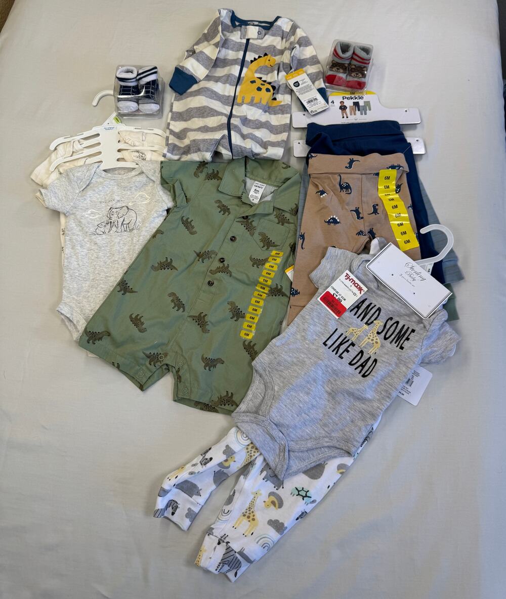 Baby Boy 6M Clothing Lot Dinosaurs Safari Bodysuits Pants Rompers NWT